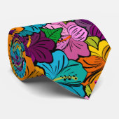 Bunte Hibiskus-Blumen Krawatte (Gerollt)
