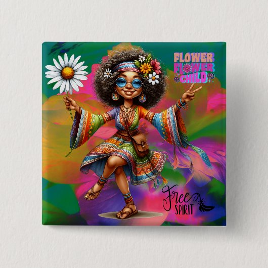 Bunte-Hippie-Chic-Blumen-Knopf Button (Vorderseite)