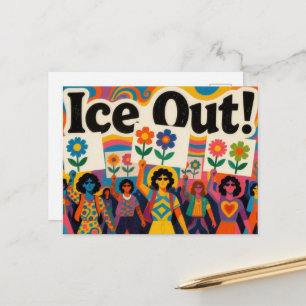 Bunte Hippie-Leute demonstrieren gegen Eis Postkarte