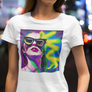 Bunte Hipster-Dame mit Sonnenbrille Moderne Kunst T-Shirt