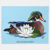 Bunte Holzente Wasserlilie Wildtier Blau Fleecedecke (Vorderseite (Horizontal))