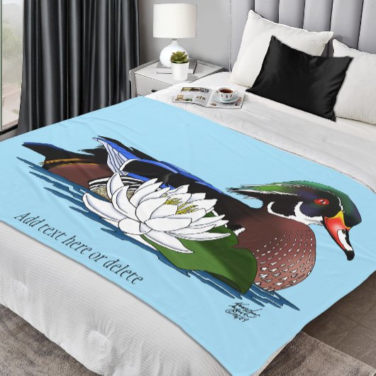 Bunte Holzente Wasserlilie Wildtier Blau Fleecedecke