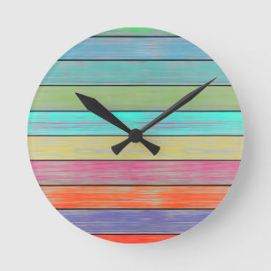 Bunte hölzerne Planken Runde Wanduhr