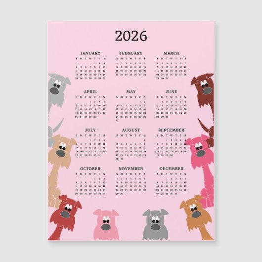 Bunte Hunde 2026 Kalender Magnetkarte (Vorderseite)