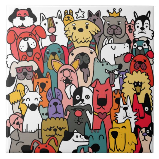 Bunte Hunde-Doodles-Kunst Fliese (Vorderseite)