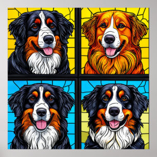 Bunte Hunde Glasmalerei Poster