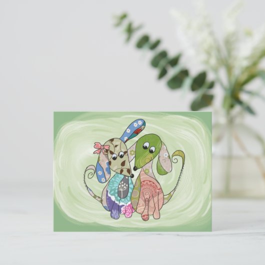 Bunte Hunde Postkarte (Stehend Vorderseite)