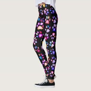 Bunte Hundepfotenabdrücke,Schwarz Leggings
