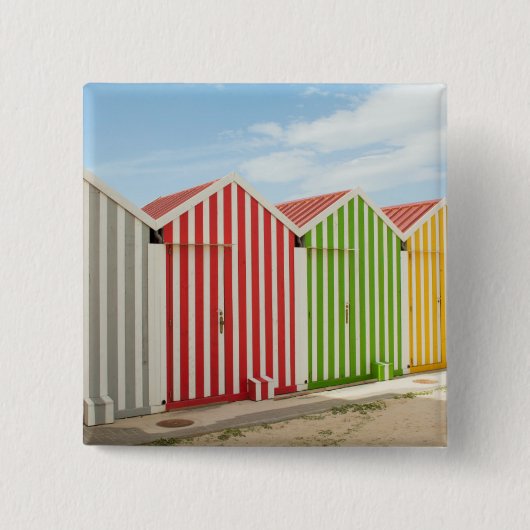 Bunte Hütten auf Strand Button (Vorderseite)