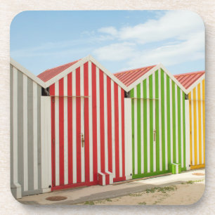 Bunte Hütten auf Strand Untersetzer