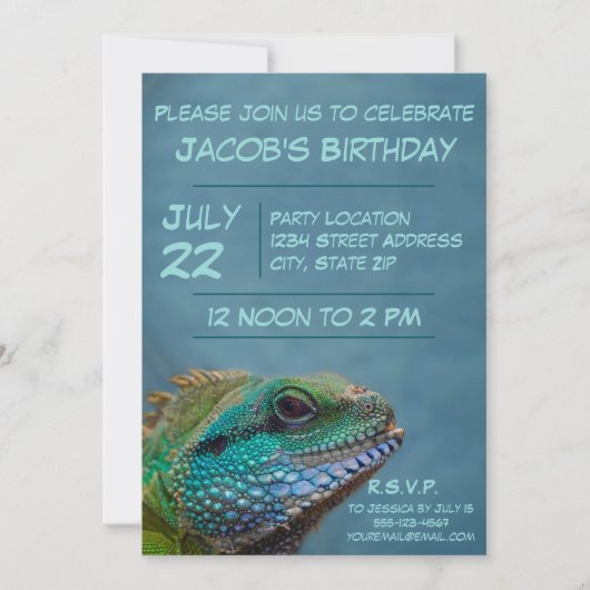 Bunte Iguana Geburtstagsparty Einladung (Vorderseite)