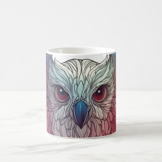 bunte Illustration eines Eulengesichts, Kaffeetasse (Mittel)