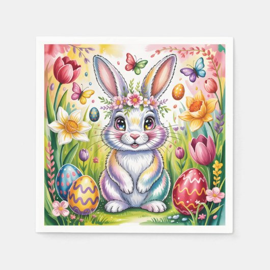 Bunte Illustration eines Osterhasen mit Krone Serviette (Vorderseite)