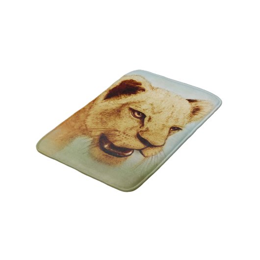 Bunte illustrierte Badmatte - Löwe Badematte (Schrägansicht)