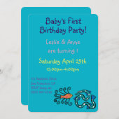 Bunte illustrierte Fisch-Freunde Einladung (Vorne/Hinten)