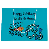 Bunte illustrierte Fisch-Freunde Große Geschenktüte (Vorderseite)