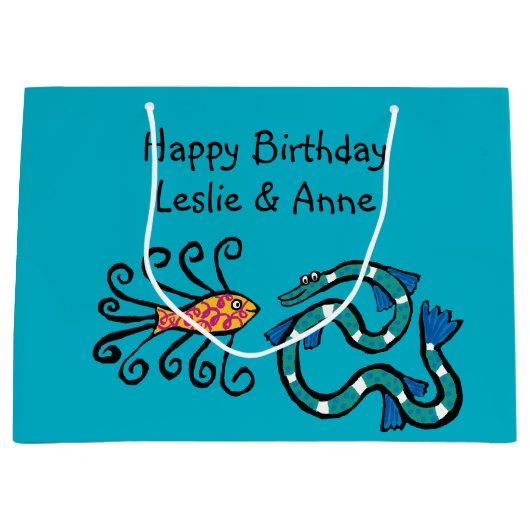 Bunte illustrierte Fisch-Freunde Große Geschenktüte (Vorderseite)