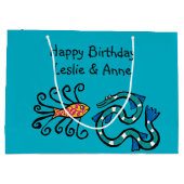 Bunte illustrierte Fisch-Freunde Große Geschenktüte (Rückseite)