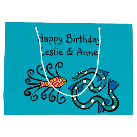 Bunte illustrierte Fisch-Freunde Große Geschenktüte (Rückseite)