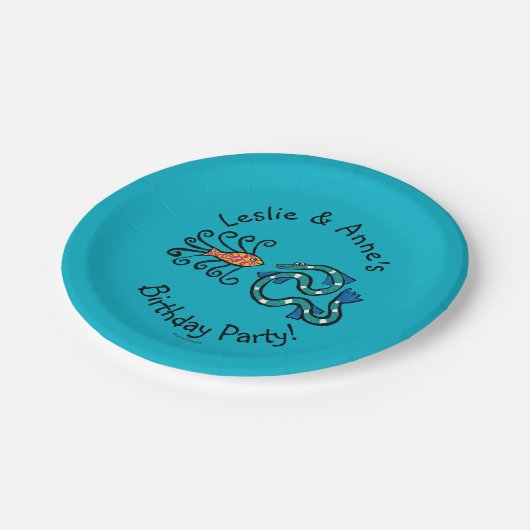 Bunte illustrierte Fisch-Freunde Pappteller (Schrägansicht)