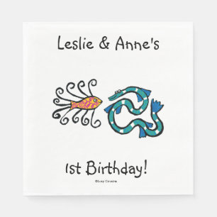 Bunte illustrierte Fisch-Freunde Serviette