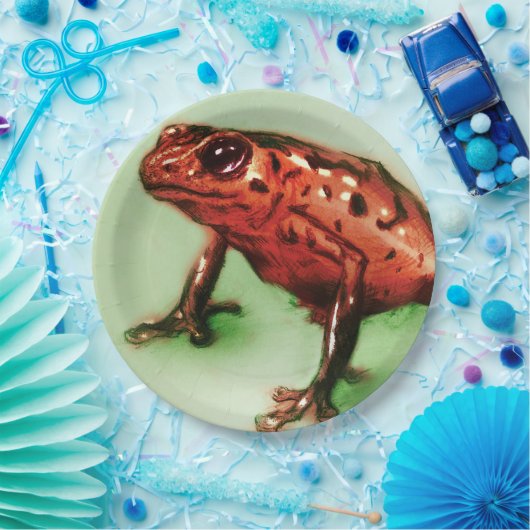 Bunte illustrierte Papierplatte - Frosch Pappteller (Party)