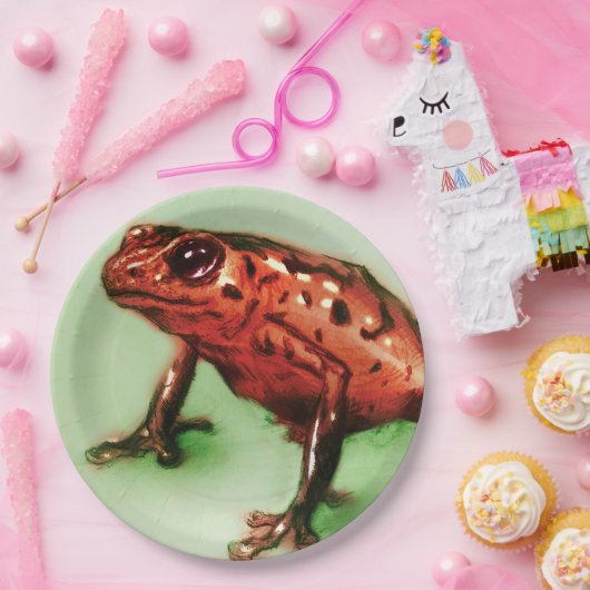 Bunte illustrierte Papierplatte - Frosch Pappteller (Party)