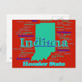 Bunte Indiana-Staatsstolz-Karten-Pop-Kunst Postkarte (Vorne/Hinten)