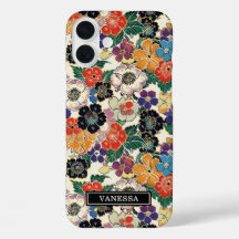 Bunte japanische Blumen monogrammiert