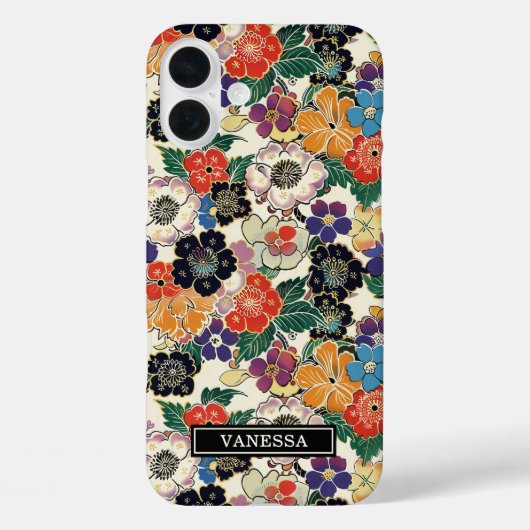Bunte japanische Blumen monogrammiert Case-Mate iPhone Hülle (Rückseite)