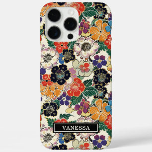 Bunte japanische Blumen monogrammiert iPhone 16 Pro Max Hülle