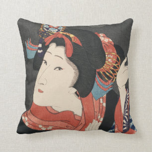 Bunte japanische Frau Vintage-Gemälde Kissen