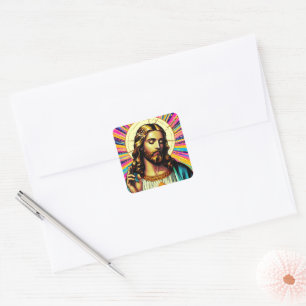 Bunte Jesus-Aufkleber! Quadratischer Aufkleber