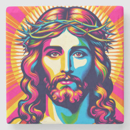 Bunte Jesus-Getränkeuntersetzer. Steinuntersetzer