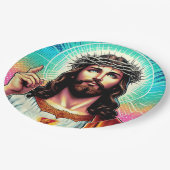 Bunte Jesus-Papierplatte! Pappteller (Schrägansicht)