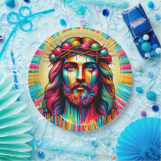 Bunte Jesus-Papierteller! Pappteller (Party)