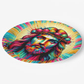 Bunte Jesus-Papierteller! Pappteller (Schrägansicht)