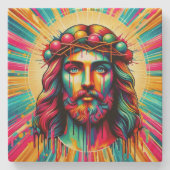 Bunte Jesus-Untersetzer! Steinuntersetzer (Vorderseite)