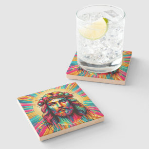 Bunte Jesus-Untersetzer! Steinuntersetzer