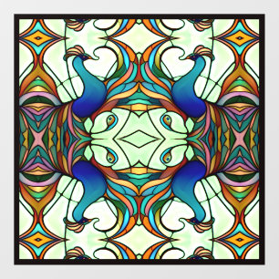 Bunte Jugendstil-Pfau-Imitate aus festem Glas Fensteraufkleber