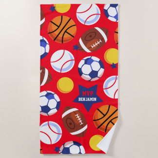 Bunte Jungen-personalisiertes multi Sport-Badetuch Strandtuch