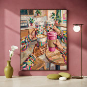 Bunte Kaffeehaus-Cheers-Freunde-Hände-Halten Poster
