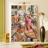 Bunte Kaffeehaus-Cheers-Freunde-Hände-Halten Poster