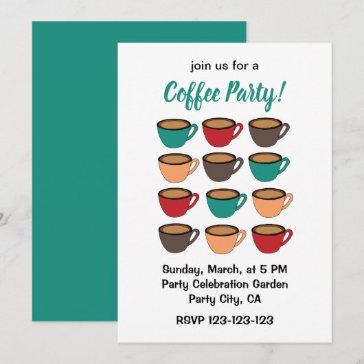 Bunte Kaffeetasse Kaffeeparty Einladung (Vorne/Hinten)