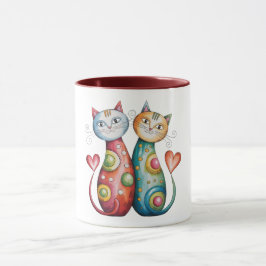 Bunte Kaffeetasse mit einem Paar liebenden Kätzche