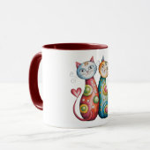 Bunte Kaffeetasse mit einem Paar liebenden Kätzche (Vorderseite Links)