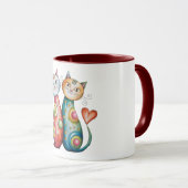 Bunte Kaffeetasse mit einem Paar liebenden Kätzche (VorderseiteRechts)