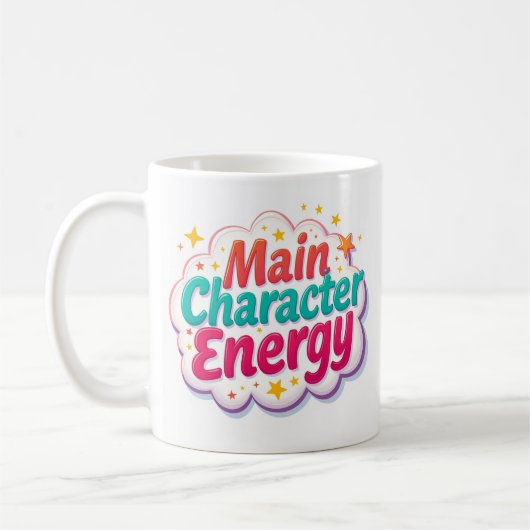 Bunte Kaffeetasse mit Energie-Farbe der Hauptfigur (Links)
