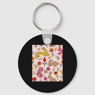 Bunte Kaninchen süßes florales Vintage T-Shirt Schlüsselanhänger