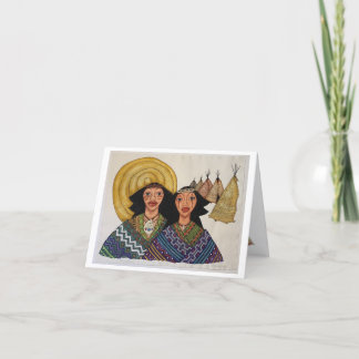 Bunte Karte mit Sonne und zwei Indianern